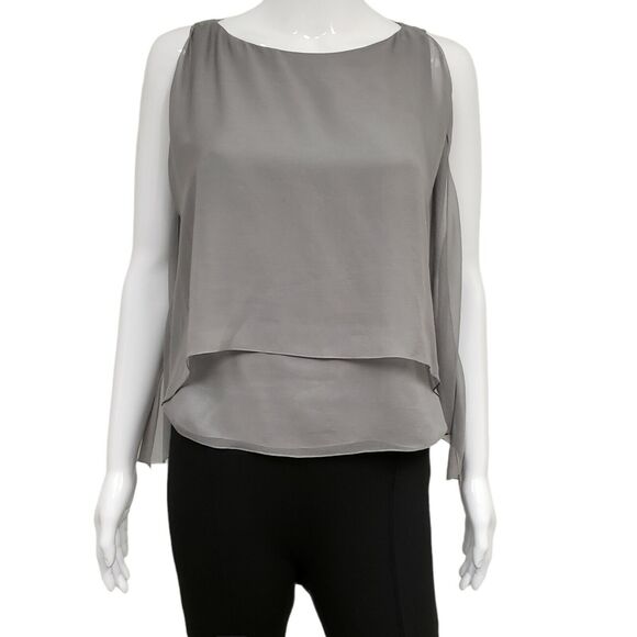 MORGANE LE FAY Gray 100% Silk Sleeveless Asymmetrical Top Blouse Vest Size XS - Picture 1 of 10